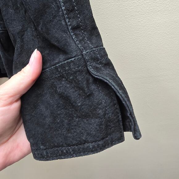 Lal Live a Little 100% Suede Leather Ruffle Front Blazer Jacket Black SZ Small - Picture 6 of 8